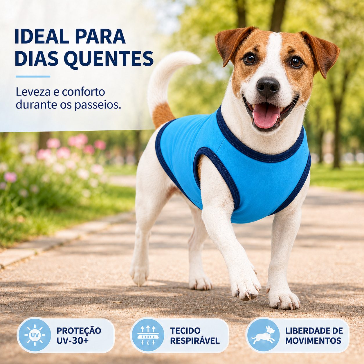 Roupa Pet Verão Cachorro Regata Proteção Solar UV30+ Dry Leve e Fresca
